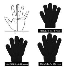 Kids Magic Gloves,12 Pairs Full Fingers Knit Gloves Stretchy Warm Gloves Bulk for Boys Girls (12 Pairs Black, 6-12 Years)