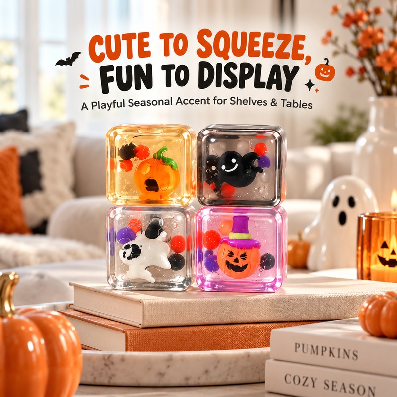 Halloween Sensory Squeeze Cubes 4-Pack, Mini Slow-Rebound Ice Cube Toys