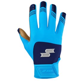 SSK X1 Color Rush Adult Baseball Batting Gloves - Durable Cabretta Leather Palm - 11 Colorways (Columbia/Navy, Large)