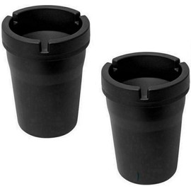 Small Bucket Ashtray, Pack of 2 - Black Plastic, Ideal for Outdoor or Car Vehicle Use