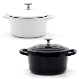 RJ Legend 8.5 oz Othello-Colored Cast Iron Pot, Enameled Cast Iron Mini Pot, Round Mini Cocotte, Cast Iron Set 2-Piece Black and White Cast Iron Set, 5.5-Inch Cast Iron Pot with Lid