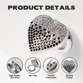 Rislobx Bling Heart Push Start Button Cover, Crystal Anti Scratch Protective Ornament Decor for Ignition Switch, Car Start Button Accessory (Black Gradient)