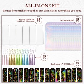 Dazoratix Back to School Acrylic Bookmarks - 60 Pcs Teacher Gifts Blanks Bookmark Making Kit Tassels Aesthetic Bulk Colorful UV DTF Transfer Stickers for Reading Stuff Student Kids Book Lover Supplies