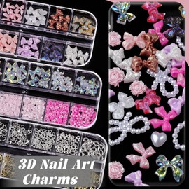 Nail Charms and Gems, Charms for Nails Design Kit with 10 Boxes 3D Nail Charms Colorful Clear Flatback Rhinestones Pearls,Diamonds,Picker Tools,Rhinestone Stickers