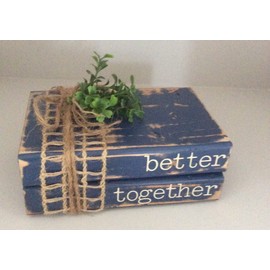 Decorative Wooden Book Stack, Farmhouse Books, 2 Stacked Books For Coffee Tables Rustic Home Decor Stacked Books