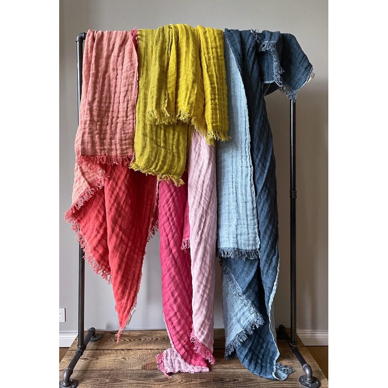 JOWOLLINA Doubleface Plaid Bed Throw Linen Stonewashed (Mustard Yellow, 135