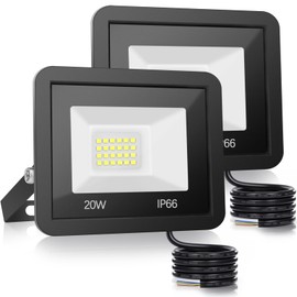 Ddlisu LED Outdoor Spotlight, 20 W LED Floodlight, 24 LED IP66 Waterproof, 2000 LM Outdoor Spotlight, 6000 K Cool White Spotlight, Ideal Outdoor Light for Garden, Courtyards, Backyard, Pack of 2