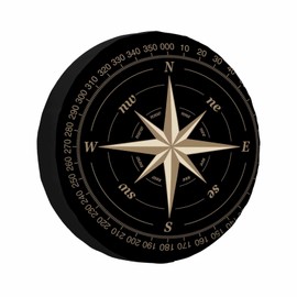 MIYASANG Compass Rose Spare Tire Cover Wind Marine Star Black Nautical Earth World Adventure Ship Weatherproof Universal Wheel Protectors Camper Tire Covers for Trailer Rv Travel(17 inch)
