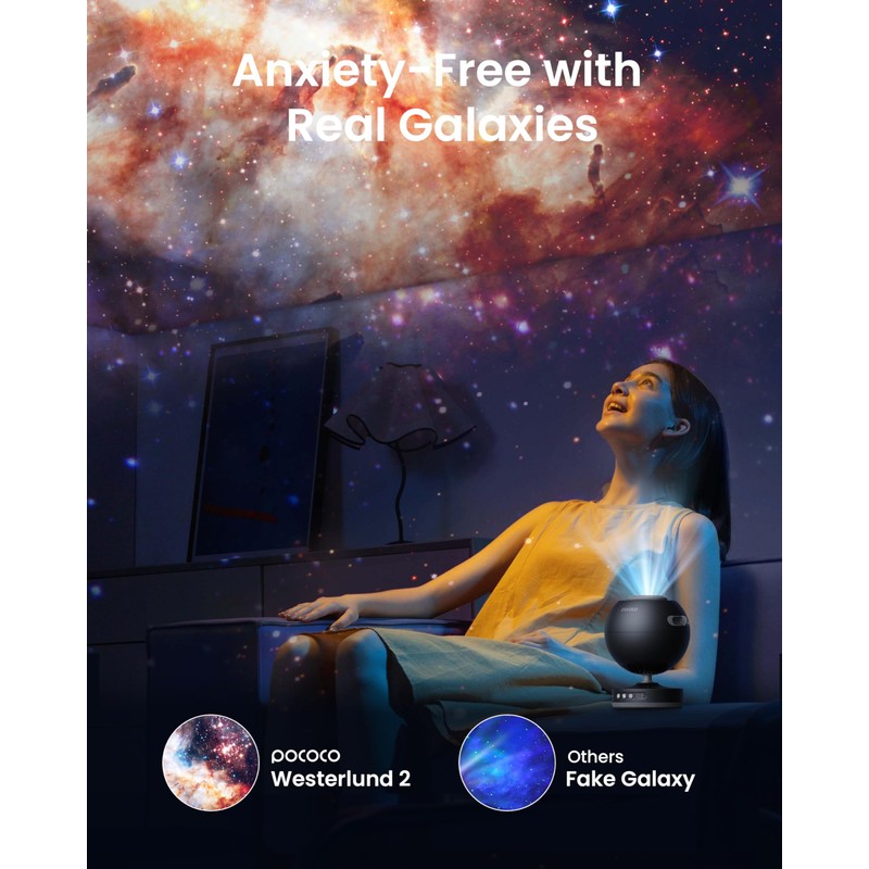 POCOCO Galaxy Star Projector for Bedroom with Replaceable Optical Film