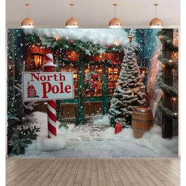 7x5ft North Pole Christmas Photography Background Candy House Fairytale World Children Birthday Backdrop Shop Children Winter Outdoor Photo Studio