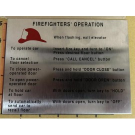 Not Specified Elevator FIREFIGHTERS' OPERATION Sign 5.25" x 7" NEW NEW NEW