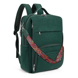 SYTRAH Leather Laptop Backpack, 15.6 Inch Business Computer Bag, Designer College Backpack Travel Backpack with Colorful Shoulder Bag Strap Green