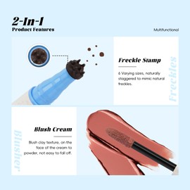 HOSAILY HOSAILY Freckle Blush Makeup Pen, 2 in 1 Natural Lifelike Dark Brown Freckle Stamp Pen Coral Orange Liquid Blush for Natural Sunkissed Makeup, Waterproof Long Lasting Quick Dry Freckle Marker Pen02#