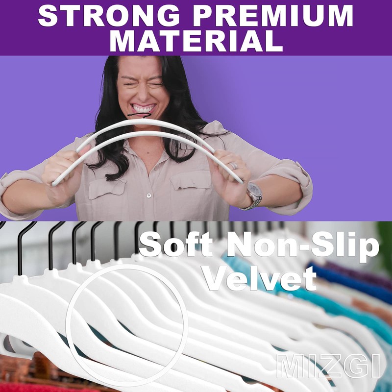 MIZGI Premium Velvet Hangers (50 Pack) Heavy Duty - Non