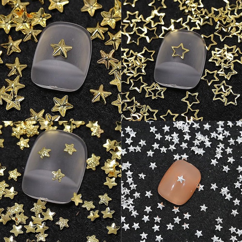 DYNAVERT Nail Parts, Star Shape, 3D, 2 Cases, Cute, Gold,