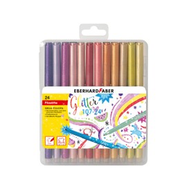 Eberhard Faber 551024 Glitter Felt Tip Pens in 24 Bright Colours, Lead Thickness 3 mm, Washable, in Hinged Gift Box, for Drawing, Colouring, Crafts and Writing
