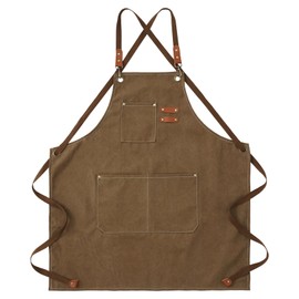 Cosymate Work Canvas Apron with Pockets for Men, Heavy Duty, Resilient, Waterproof, Adjustable Tool Apron for Craft Workshop, Garage, Garden, Brown
