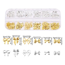 3D-Nagelanhänger mit Schleife, 6 Designs Nageldekorationen mit Schleife Nagelanhänger mit Silbernen und Goldenen Schleifen für Mädchen Frauen Nageldesign (1 Schachtel, Zufällige Menge)