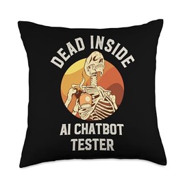 Dead Inside Funny Apparels Dead Inside AI Chatbot Tester Skeleton Coffee Throw Pillow, 18x18, Multicolor