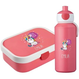 4you Design Set Lunch Box & Drinking Bottle, Unicorn with Name, Mepal Campus + Bento Box & Fork – School – Children – Sport, 6 Colours