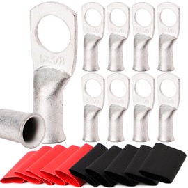 TKDMR 10pcs 6 Awg-3/8" Ring Marine Grade Copper Wire Lugs,with 3:1 Heat Shrink Tubing,UL Battery Cable Ends,Heavy Duty Cable Lugs,Tinned Copper Eyelets,Tubular Ring Terminals