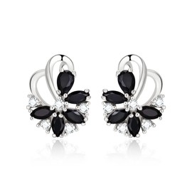 EVER FAITH Flower Huggie Marquise Cubic Zirconia Elegant Art Deco Dainty Hoop Earrings Stud Earrings for Women Girls Black Silver Tone, Cubic Zirconia, Cubic Zirconia
