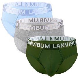 LANVIBUM Men's Briefs Modal 3-Pack Light Weight Men's Underwear with Contoured Pouch (US, Alpha, Large, Regular, Regular, Gray, Light Blue, Rifle Green)