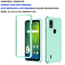 Ailiber for ATT Motivate 4/Cricket Icon 5 Case, with Screen Protector, Dual Layer Structure Protection, Shock-Absorbing Corners TPU Bumper, Heavy Duty Protective Cover for Cricket Icon 5-Mint Green