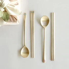 Notdam Bangjja Yugi Yeonji Spoon for 2 Mint Pink / 놋담  방짜유기 연리지 수저 2인 민트 핑크