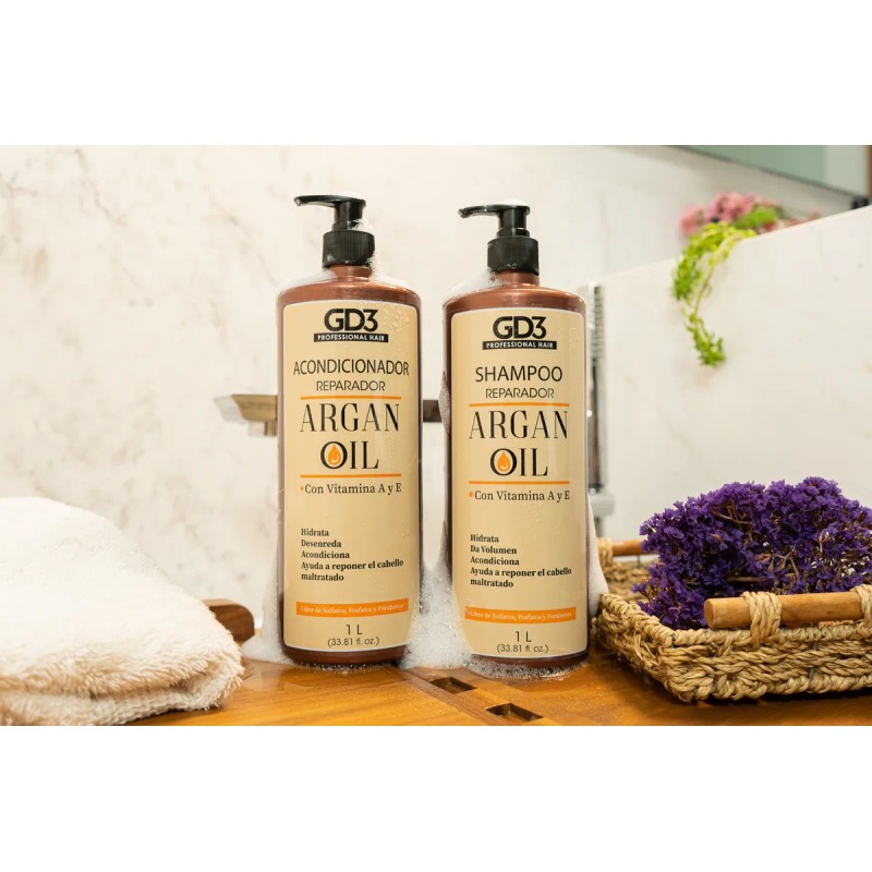 Kit Shampoo Acondicionador Para Cabello Aceite Argan Gd3 1lt