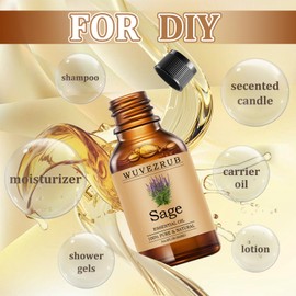 Wuvezrub Sage Essential Oils 240ML, Pure Sage Essential Oil for Aromatherapy Diffuser - 8 Fl Oz