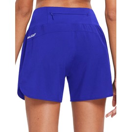 BALEAF Pantalones cortos de correr para mujer de 5 pulgadas con forro de secado r pido, cintura alta, pantalones cortos deportivos con forro de gimnasio, bolsillo con cremallera, Azul Real, XS
