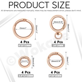 Wokape 16Pcs Keyring Assortment Kit, 0.47" 0.78" 1"(ID) O Rings Keychain Clip Trigger Spring Carabiner, Gold Round Metal Snap Hooks Set for Keyrings Bags Purses Doll Hooks and DIY Handicrafts