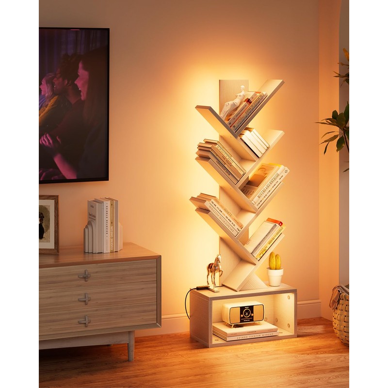 Evermagin 6 Tier Tree Bookshelf with Lights, LED Book Tree