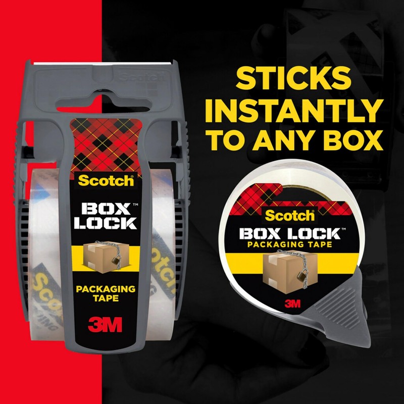 Scotch Box Lock Packaging Tape, 1 Roll with Dispenser, 1.88