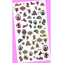 Laser Gold & Neon Queen Rose Heart Cross Crown Stars Carriage 3D Nail Sticker Dp2023 Neon for Nails Design Nail Art Stickers Decals Supplies Manicure Tips Sticker Colorful for Nail Decorations