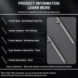 RoYiio Pack of 4 Quick Release Straps Accessories Premium Stainless Steel Spring Bars 18 mm / 20 mm / 22 mm / 24 mm / 26 mm Spring Bar 1.80 mm Diameter for Strap Connection Watches Bracelets, 22 mm,