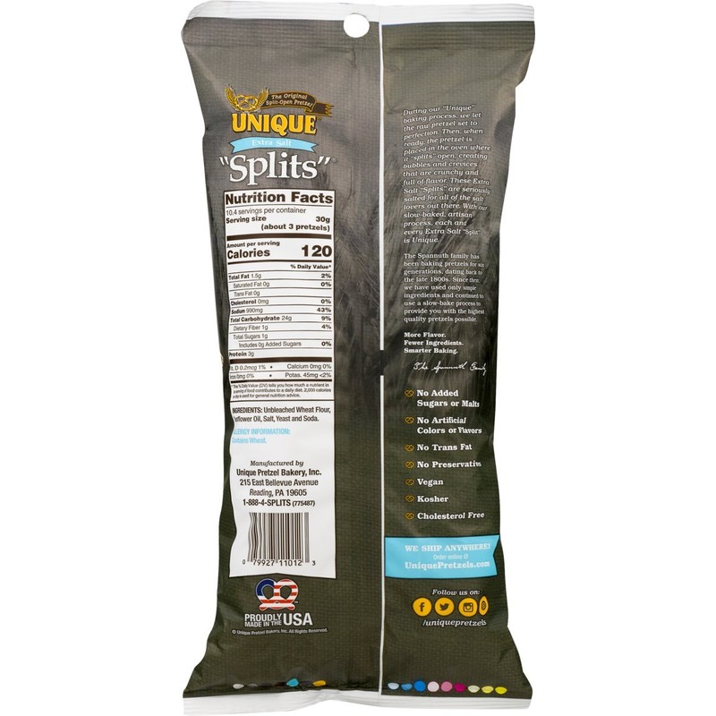 Unique Extra Salt Pretzel Splits, 11 Oz (Pack of 2)