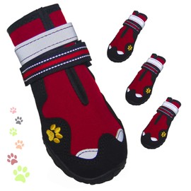 Dog Shoes, FISHOAKY Dog Shoes for Large Dogs, 360°Anti Slip Medium Dog Boots & Paw Protectors Winter Snowy and Summer Hot Pavement, Waterproof 4Pcs Dog Booties with Reflective Strips (Size 7)