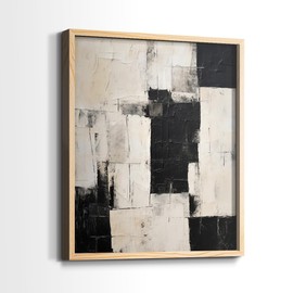 Renditions Gallery Set of 3 Peel & Stick Framed Prints, Modern Wall Art, Black and White Checkerboard Wall Decor, Re-Stickable - Ready to Hang - 16"x20" - Natural Frame LT597