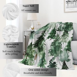 VODRM Enchanted Forest Blanket Tranquil Forest Trees Throw Blankets with Lush Green Pines,Cups,Beans,Birthday Gifts for Women,Lightweight Soft Fleece,for Sofa Couch Bed Room Rustic Decor 40x50in