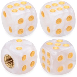 MEAJOO 4PCS Pearl Pattern Dice Tire Valve Stem Caps, Leak-Proof Air Protection | Light-Weight Universal Tire Valve Stem Covers for Cars, SUV, Trucks, Bikes, Motorcycles, Bicycles(White)