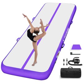 Gymnastics Mats Tumbling Track Mat, Air Mat Tumble Track Inflatable Training Mat 4 inch Thickness With Carry Bag Electric Pump For Home Use, Cheerleading, Yoga, Water Exercise (Purple, 20ftx3.3ftx4inch)