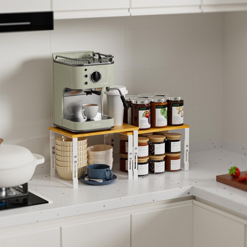 Wobmmi Kitchen Cabinet Organization Shelf，Set of 2 Height Adjustable Storage