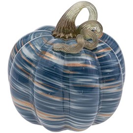 Boston International Glass Pumpkin Tabletop Shelf Décor Autumn & Fall Decorations, Medium, Denim & Copper