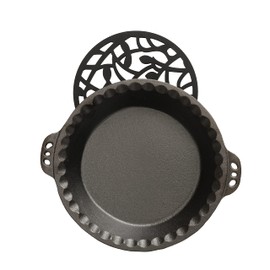 KUHA Pie Pan - 9” Cast Iron Skillet for Baking Apple, Pumpkin, Cherry Pies - with Silicone Trivet