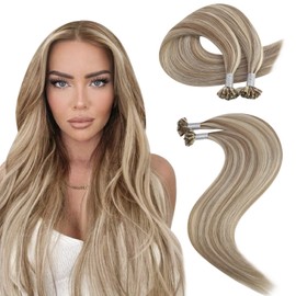 Moresoo Bonding Extensions Real Hair 1 g Pre Bonded Keratin Bondings Real Hair Extensions Blonde Strands Remy Hot Fusion U-Tip Extensions Real Hair Bondings #P9A/60 Light Brown with Platinum Blonde 50 g, 20 Inches / 50 cm