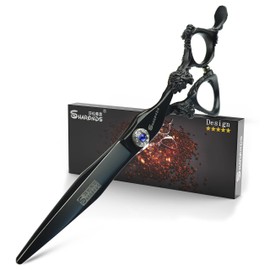Hairdresser Professional 6-7-8-9 Inch High-End JP440c Hairdresser Scissors Suit Hairstyle Hairstyle Tools Hair Scissors Set (Scissors Set) (7-Inch Black Dragon Flat Scissors)