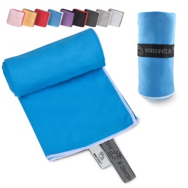 Wowtowelz Compact Microfibre Towel, Travel Towel, Sports / Fitness Towel, Beach / Bath Towel, Lightweight and Quick Drying (Blue, 180 x 110 cm)