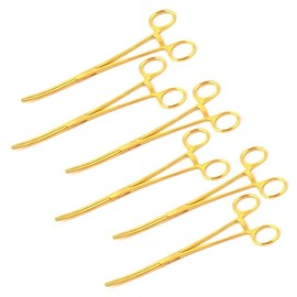 MuskalMed Set of 6 8" Long Gold Color Curved Hemostat Forceps - Stainless Steel Locking Tweezer Clamps - Ideal Hemostats for Nurses, Fishing Forceps, Crafts and Hobby,
